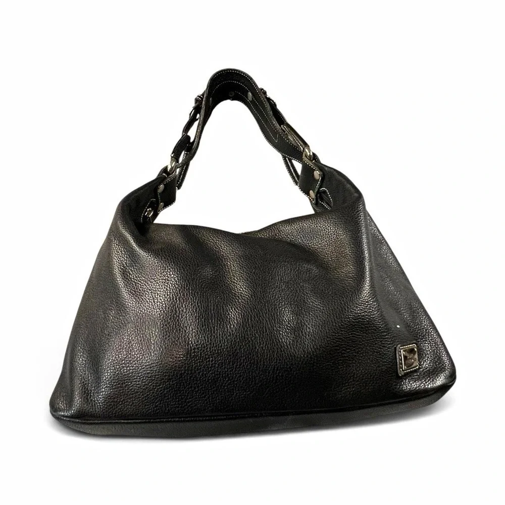 Santo Marinella Black Leather Hobo Shoulder Bag Zip Lined Crescent Handbag